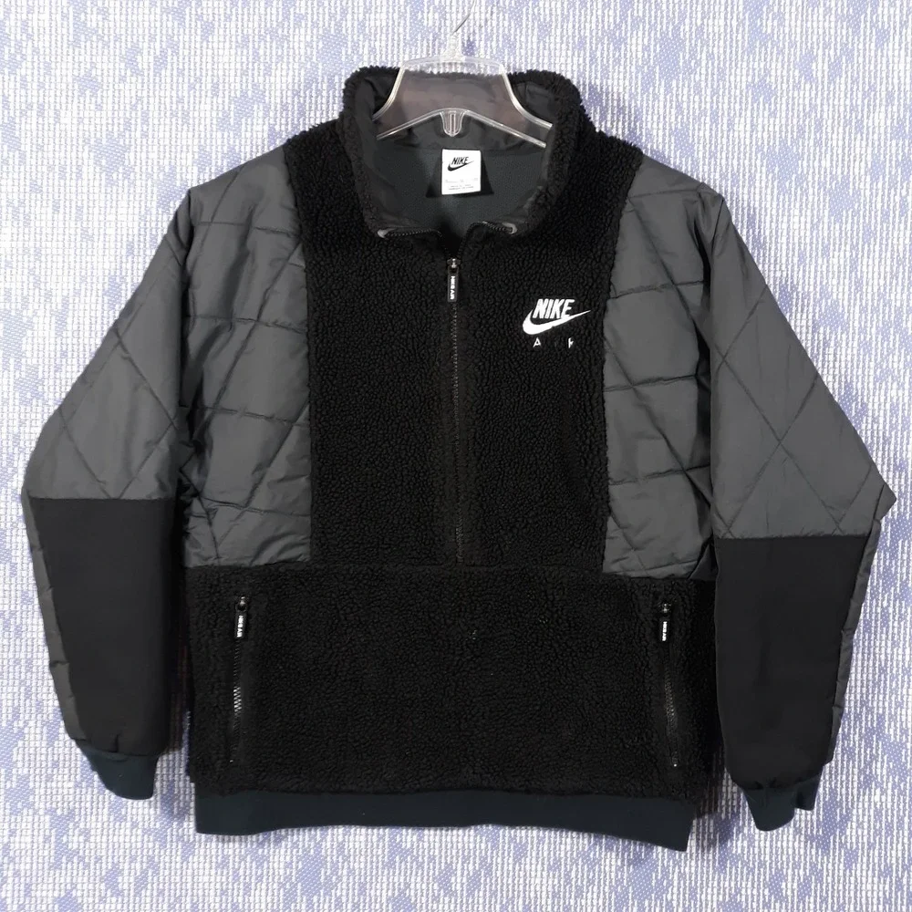 Nike Air Jacket Kids Size XL Black Sherpa Fleece 1/2 Zip Pullover Quilted Anorak